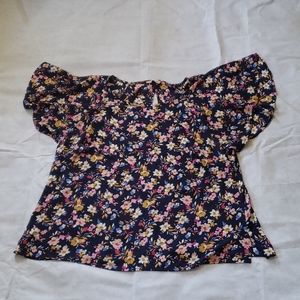 Navy pink white flowered boho butterfly sleeves